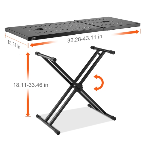 VEVOR x 18" DJ Table Stand, Portable DJ Laptop and Controller Stand, Lightweight DJ Desk DJ Booth Adjustable Height DJ Stand, Foldable Double-X