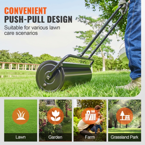 VEVOR 17 Gallon Lawn Roller, Sand/Water Filled Yard Roller, Steel Sod Roller with Easy-turn Plug and U-Shaped Ergonomic Handle for Convenient Push