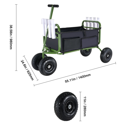 VEVOR Beach Fishing Cart,300 lbs Load Capacity, Foldable Fish and Marine Cart with Four 11" Big Wheels Rubber Balloon Tires, Heavy-Duty Steel Pier