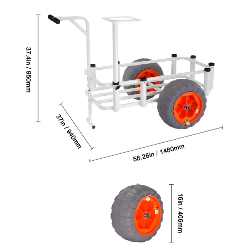 VEVOR Beach Fishing Cart, 350 lbs Load Capacity, Fish and Marine Cart with Two 16" Big Wheels PU Balloon Tires for Sand, Heavy-Duty Aluminum Pier
