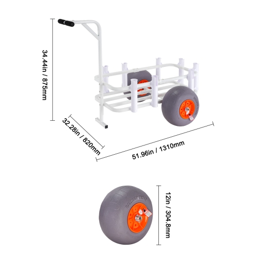 VEVOR Beach Fishing Cart, 300 lbs Load Capacity, Fish and Marine Cart with Two 13" Big Wheels PU Balloon Tires for Sand, Heavy-Duty Aluminum Pier