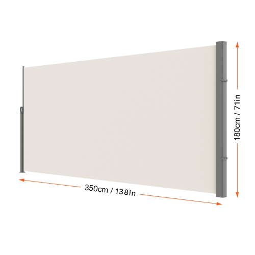 VEVOR 71''x 138'' Retractable Side Awning, Outdoor Privacy Screen, 180g Polyester Water-proof Patio Screen, UV 30+ Room Divider Wind Screen for