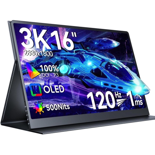 UPERFECT OLED Portable Monitor 16", 3K 2880x1800 120Hz 0.1ms Portable Gaming Display 500 Nits Brightness| 100000:1 Contrast| 100% DCI-P3| Ultra-Slim