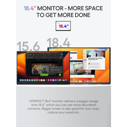 UPERFECT Portable Monitor 18.4" 4K 60Hz 10-Bit HDR IPS Gaming Monitor with VESA, 180° Adjustable Stand, Ultra-Slim & Lightweight Frameless Design,