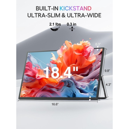 UPERFECT Portable Monitor 18.4" 4K 60Hz 10-Bit HDR IPS Gaming Monitor with VESA, 180° Adjustable Stand, Ultra-Slim & Lightweight Frameless Design,