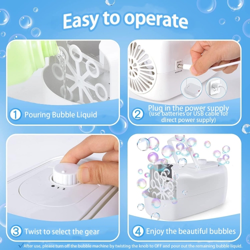 Machine à bulles électrique avec 3 trous à bulles, jouet de scène portatif à brancher USB pour les fêtes d'anniversaire intérieures et extérieures