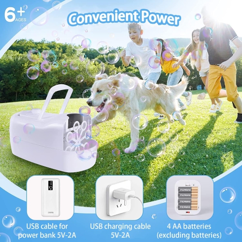 Machine à bulles électrique avec 3 trous à bulles, jouet de scène portatif à brancher USB pour les fêtes d'anniversaire intérieures et extérieures