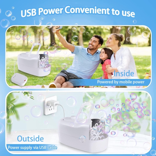 Machine à bulles électrique avec 3 trous à bulles, jouet de scène portatif à brancher USB pour les fêtes d'anniversaire intérieures et extérieures