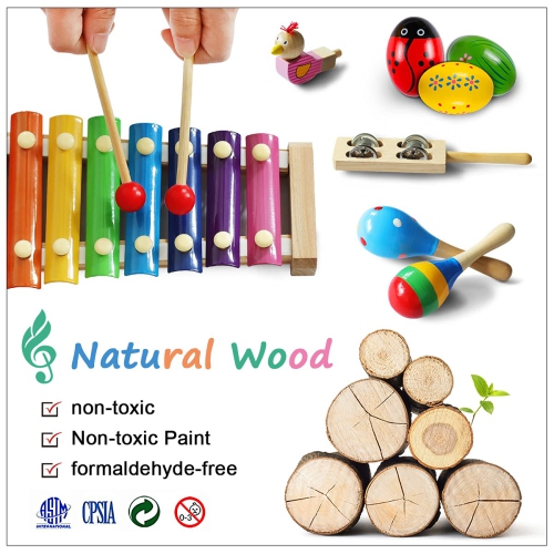Wooden Percussion Toys, Educational Music Toy Set for Preschool Boys and Girls
