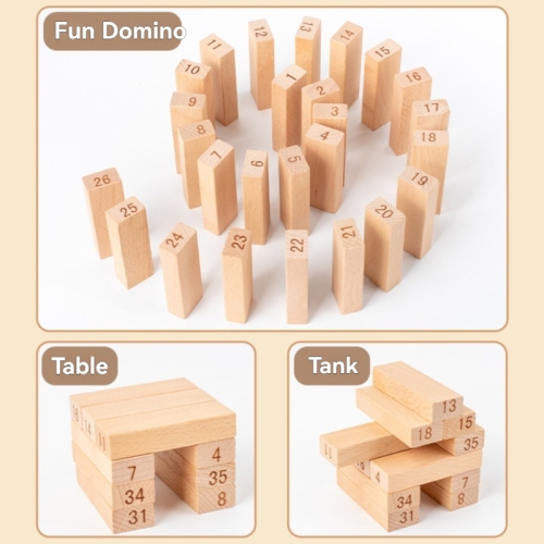 48-Piece Wooden Tower Building Blocks Toy, Domino Stacking Board Game, Montessori Educational Toy