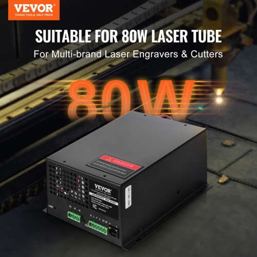 VEVOR 80W CO2 Laser Power Supply, Power Supply for 80W Laser Tube, Constant Current Protection, Open Circuit Protection, Fast Heat Dissipation,