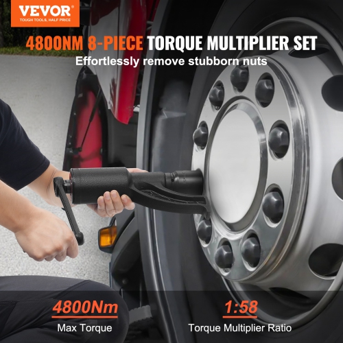VEVOR Torque Multiplier, Heavy Duty Torque Multiplier Wrench Set, 1 Inch Drive Lug Nut Wrench Torque Multiplier, 1:58 4800N.m Lug Nut Remover, with 8