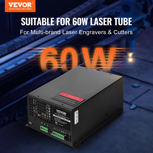 VEVOR 60W CO2 Laser Power Supply, Power Supply for 60W Laser Tube, Constant Current Protection, Open Circuit Protection, Fast Heat Dissipation,