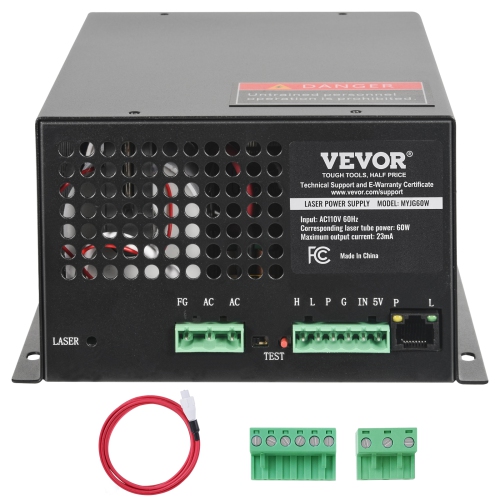 VEVOR 60W CO2 Laser Power Supply, Power Supply for 60W Laser Tube, Constant Current Protection, Open Circuit Protection, Fast Heat Dissipation,
