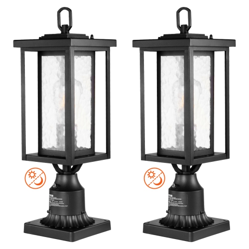 VEVOR 17.72 in 2 Pack Dusk to Dawn Outdoor Post Light, Waterproof Lamp Post Light Fixtures with 5.5 in Pier Mount Base Glass Shade, Lightning-proof