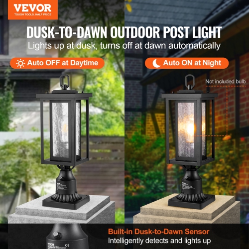 VEVOR 17.72 in 2 Pack Dusk to Dawn Outdoor Post Light, Waterproof Lamp Post Light Fixtures with 5.5 in Pier Mount Base Glass Shade, Lightning-proof