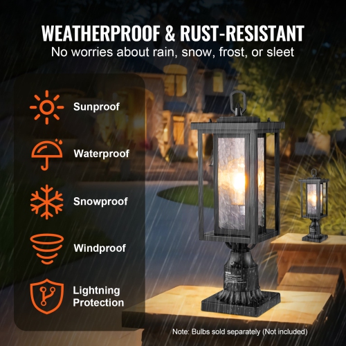 VEVOR 17.72 in 2 Pack Dusk to Dawn Outdoor Post Light, Waterproof Lamp Post Light Fixtures with 5.5 in Pier Mount Base Glass Shade, Lightning-proof