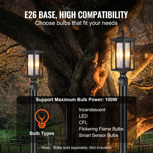 VEVOR 17.72 in 2 Pack Dusk to Dawn Outdoor Post Light, Waterproof Lamp Post Light Fixtures with 5.5 in Pier Mount Base Glass Shade, Lightning-proof
