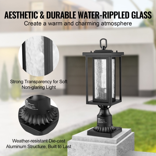 VEVOR 17.72 in 2 Pack Dusk to Dawn Outdoor Post Light, Waterproof Lamp Post Light Fixtures with 5.5 in Pier Mount Base Glass Shade, Lightning-proof