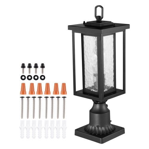 VEVOR 17.72 in 2 Pack Dusk to Dawn Outdoor Post Light, Waterproof Lamp Post Light Fixtures with 5.5 in Pier Mount Base Glass Shade, Lightning-proof