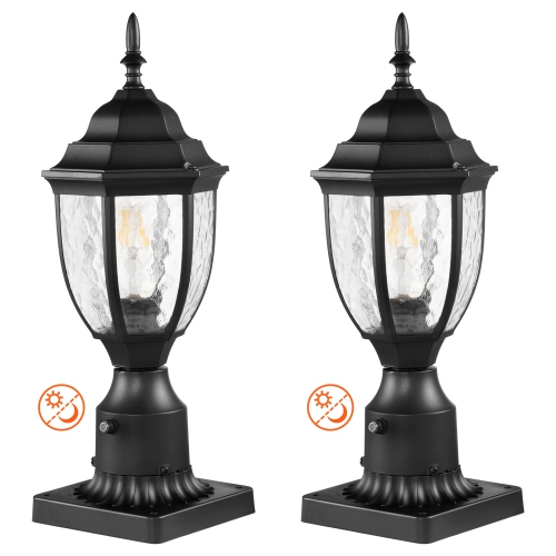 VEVOR  15.35 In 2 Pack Dusk to Dawn Outdoor Post Light, Waterproof Lamp Post Light Fixtures \w 3.5 In Pier Mount Base Glass Shade, Lightning-Proof