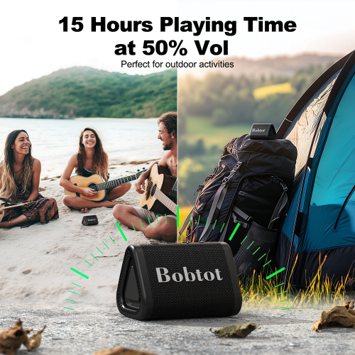Bobtot Portable Bluetooth Speaker Wireless, IPX7 Small Shower Speaker Waterproof, 15H Playing Time, Loud and Stereo Sound with Bass, TWS Pairing for