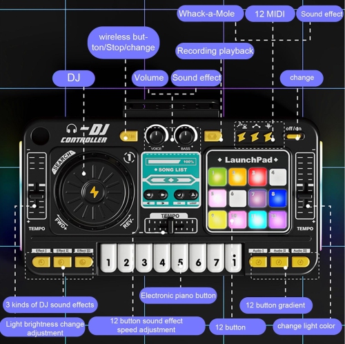DJ Mixer, Portable Bluetooth Music Stimulation Instrument with Microphone, Music Toy for Boys and Girls
