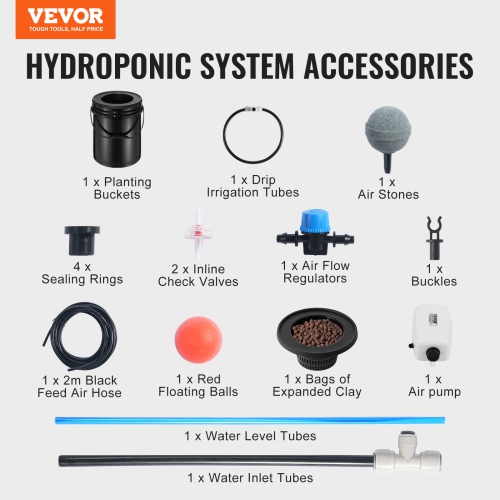 VEVOR 5-Gallon DWC Hydroponics Grow System, Hydroponic Growing System with Top Drip Kit, Deep Water Culture with Air Pump, Air Stone and Water Level