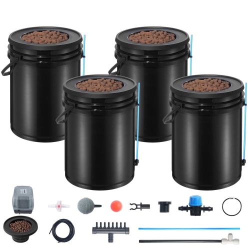 VEVOR 5-Gallon DWC Hydroponics Grow System, Hydroponic Growing System with Top Drip Kit, Deep Water Culture 4 Buckets, with Air Pump, Air Stones and