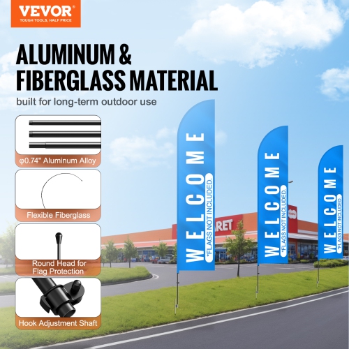 Ensemble de 2 poteaux de drapeau en plumes VEVOR, poteau de drapeau Swooper 16.3&nbsp;pi, poteaux de drapeau pour drapeaux d'affaires à l'extérieur,
