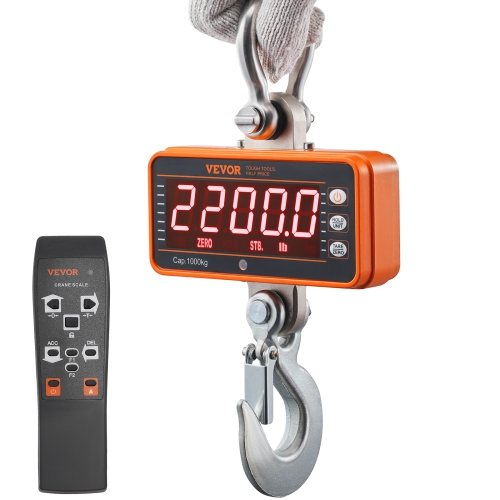 VEVOR  2200 Lbs/1000 Kg Digital Crane Scale, Industrial Heavy Duty Hanging Scale w Remote Control, Cast Aluminum Case & Led Screen, High Precision