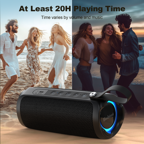 Bobtot Portable Bluetooth Speaker, IPX6 Waterproof Speaker with Punchy Bass, 15W Loud Sound, RGB, 20H Playtime, Dual Pairing for Party, Camping,