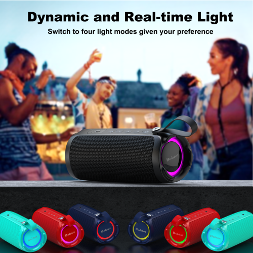 Bobtot Portable Bluetooth Speaker, IPX6 Waterproof Speaker with Punchy Bass, 15W Loud Sound, RGB, 20H Playtime, Dual Pairing for Party, Camping,