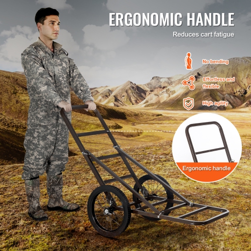 VEVOR 300 LBS Capacity Folding Game Deer Cart, Deer Cart Game Hauler with Big Rubber Wheels & Ergonomic Handle,Game Cart Accessories, Utility Gear
