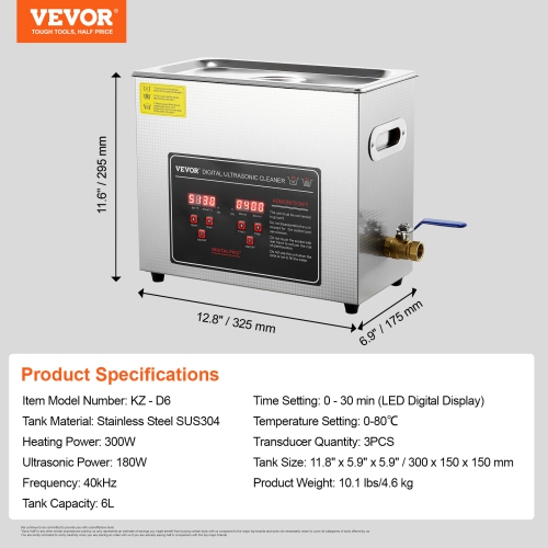 VEVOR Ultrasonic Cleaner with Digital Timer & Heater, Professional Ultra Sonic Jewelry Cleaner, Stainless Steel Heated Cleaning Machine for Glasses