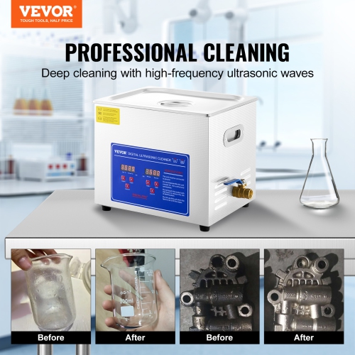 VEVOR Professional Ultrasonic Cleaner, 9.5 L Ultrasonic Jewelry Cleaner with Digital Timer & Heater, Stainless Steel Industrial Sonic Cleaner 40kHz