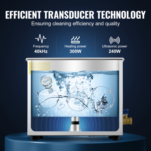 VEVOR Professional Ultrasonic Cleaner, 9.5 L Ultrasonic Jewelry Cleaner with Digital Timer & Heater, Stainless Steel Industrial Sonic Cleaner 40kHz