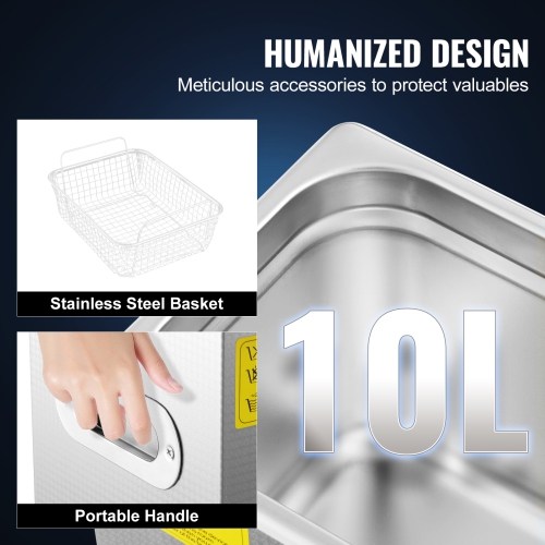 VEVOR Professional Ultrasonic Cleaner, 9.5 L Ultrasonic Jewelry Cleaner with Digital Timer & Heater, Stainless Steel Industrial Sonic Cleaner 40kHz