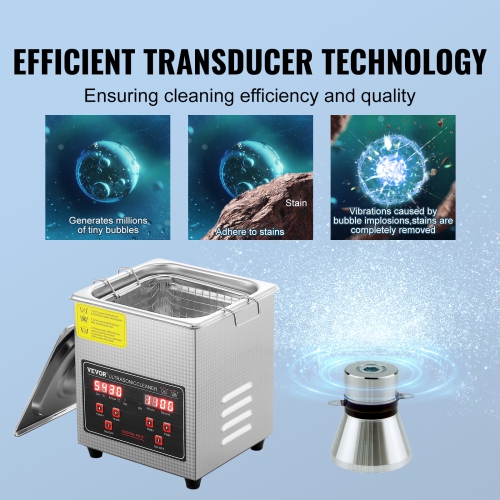VEVOR Ultrasonic Cleaner with Digital Timer & Heater, Professional Ultra Sonic Jewelry Cleaner, Stainless Steel Heated Cleaning Machine for Glasses