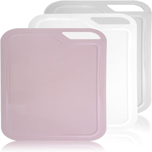 Image 1 of 7.. ZifoudVs 3-Pack Plastic Cutting Boards – Juice Grooves, Dishwasher Safe – Gray, White, Pink