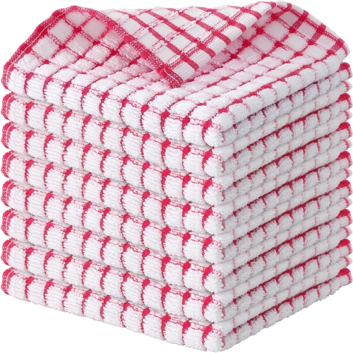 Smiry 8-Pack Premium Cotton Dish Towels – Soft, Absorbent, Quick-Drying, Red