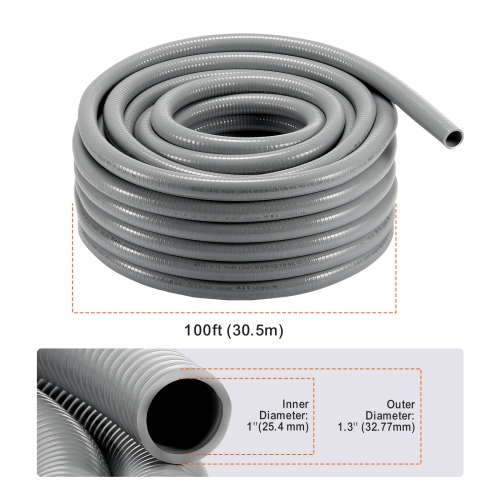 Conduit électrique souple VEVOR 1/2-Inch, 100&nbsp;pi, PVC, conduit étanche non métallique avec 5 raccords de raccord à conduit droit et 5 90 degrés,