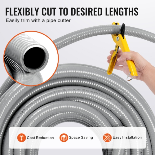 VEVOR 1-Inch Flexible Electrical Conduit, 100 ft, PVC Liquid-Tight Conduit Non-Metallic with 5 Straight and 5 90-Degree Conduit Connector Fittings,