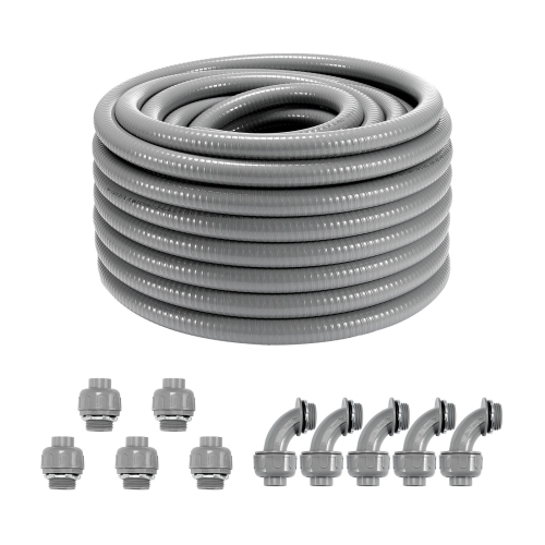 Conduit électrique souple VEVOR 3/4-Inch, 100&nbsp;pi, PVC, conduit étanche non métallique avec 5 raccords de raccord à conduit droit et 5 90 degrés,