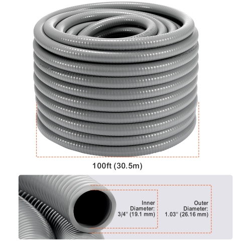 Conduit électrique souple VEVOR 3/4-Inch, 100&nbsp;pi, PVC, conduit étanche non métallique avec 5 raccords de raccord à conduit droit et 5 90 degrés,