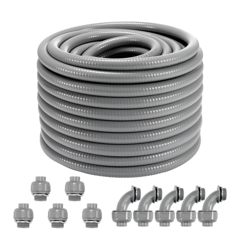 Conduit électrique souple VEVOR 3/4-Inch, 100&nbsp;pi, PVC, conduit étanche non métallique avec 5 raccords de raccord à conduit droit et 5 90 degrés,