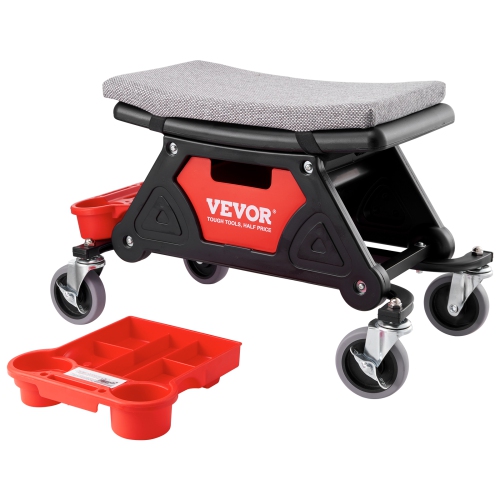 VEVOR 300 LBS Capacity Rolling Mechanic Seat with 4" Wheels, with Three Slide Out Tool Trays and Drawer, Heavy Duty Roller Creeper Seat for Home