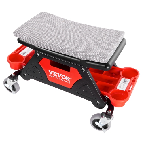 VEVOR 300 LBS Capacity Rolling Mechanic Seat with 4" Wheels, with Three Slide Out Tool Trays and Drawer, Heavy Duty Roller Creeper Seat for Home