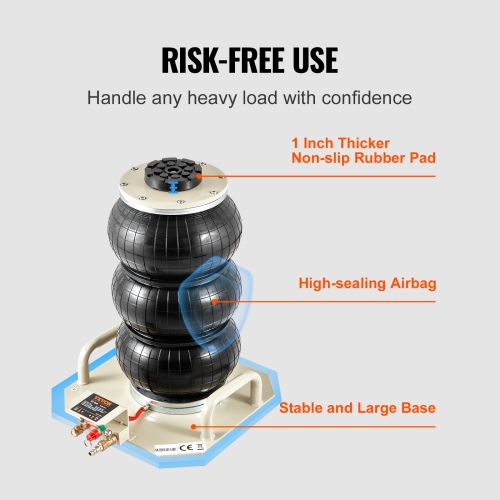 VEVOR 3 Ton/6600 lbs Triple Bag Air Jack,Airbag Jack with Six Steel Pipes,Lift up to 17.7 inch/450 mm,3-5 s Lifting Pneumatic Jack, with Side Handles