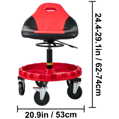 VEVOR 300LBS Capacity Rolling Garage Stool, 21"-26" Adjustable Height Range, Mechanic Seat with Swivel Casters and Tool Tray, for Workshop, Auto
